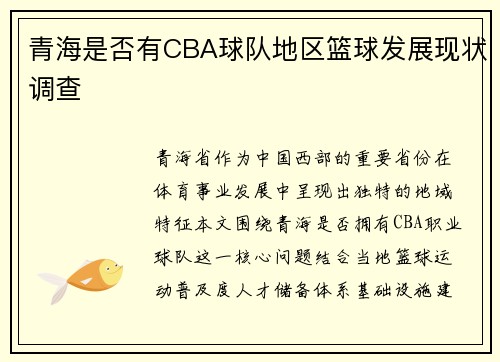 青海是否有CBA球队地区篮球发展现状调查